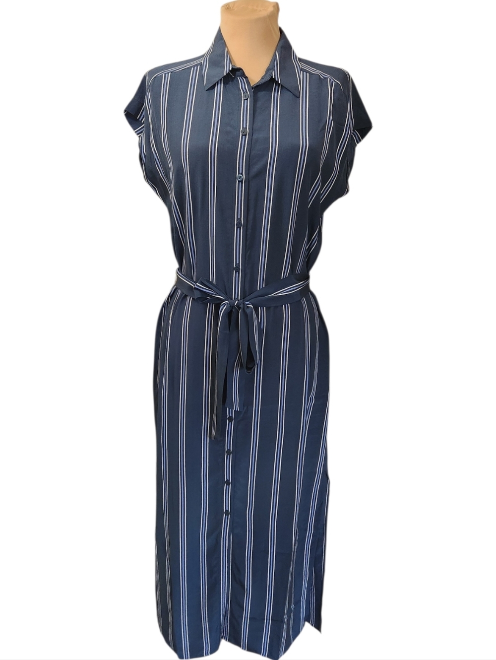 CLUB MONACO Danielle 100% Silk Striped Midi Shirt Dress - Size 4 - Picture 2 of 14